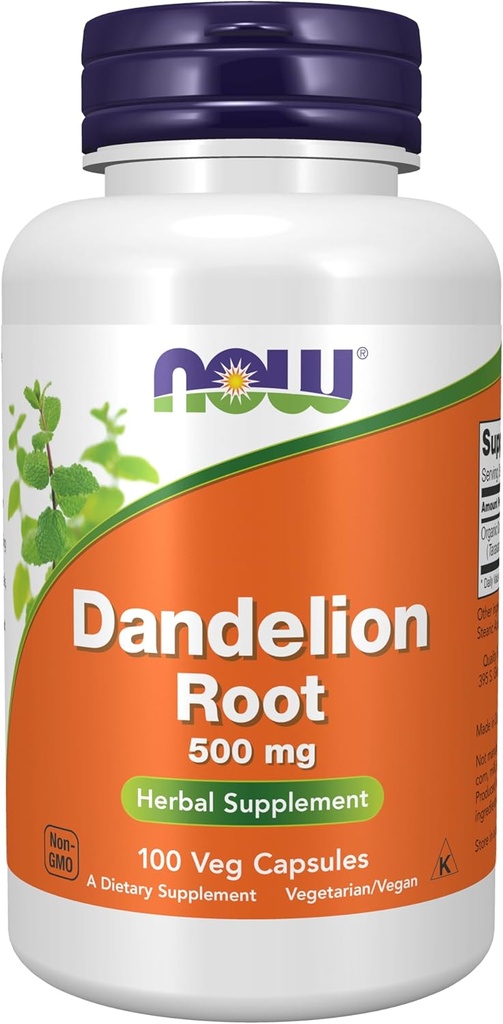AHORA Alimentos Suplementos, Dandelion Root (Taraxacum officinale) 500 mg, Suplemento Herbal, Para Dietary, 100 Veg cápsulas