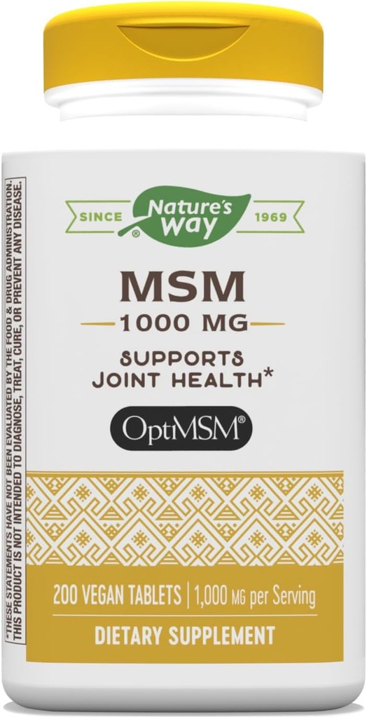 Camino de la Naturaleza MSM 1000 mg - Suplemento Conjunto de Salud* - Con Methylsulfonylmetano - Gluten-Free &amp; Vegan - 200 Cuadros