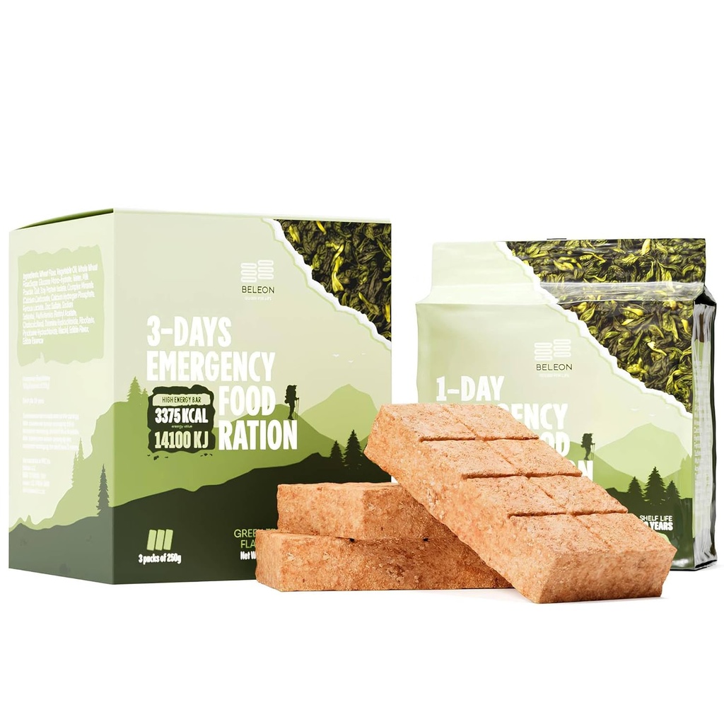 Green Tea Emergency Food Supply - 3-days 72 hours Biscuit Bars MREs Meals Military 2024 Survival Kit - 20 años Shelf Life Camping Hiking Supplies