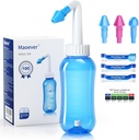 MAOEVER Neti Pot Sinus Rinse Bottle with 100 Nasal Wash Salt Packets Nose Wash Cleaner Presión Rinse Nasal Irrigation for Adult & Kid BPA Free 300 ML with Sticker Thermometer(Blue)