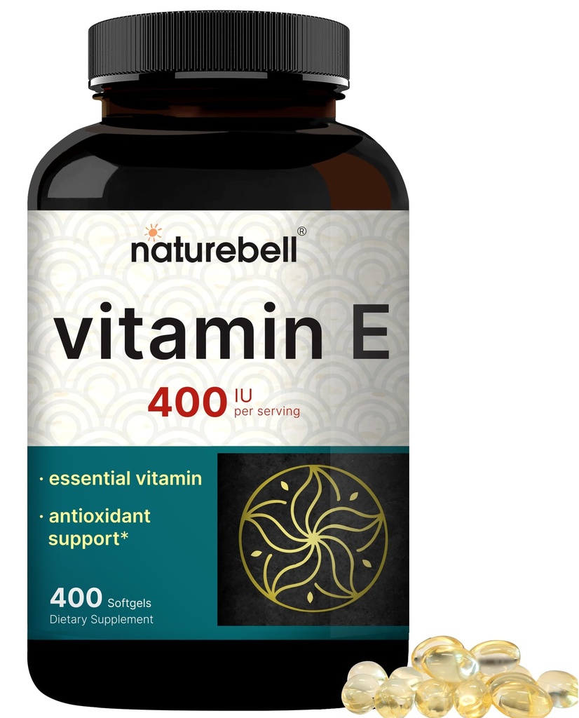NatureBell Vitamin E Oil Softgels, 400iu Per Serving, 400 Pills | Essential Antioxidant Supplements, Easily Absorbed Form – Supports Skin, Heart, & Immune Health – Non-GMO