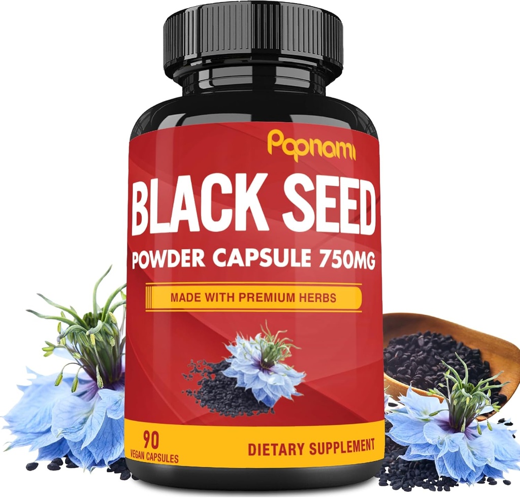 Pure Black Seed Powder Capsules 750mg - Suplemento Premium para la Inmunidad, Digestivo, Esquí, Hair & Body Balance - 90 Pills for 3 Month Supply