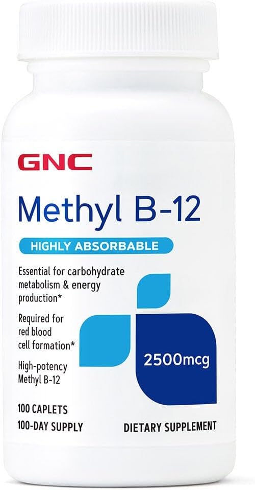 GNC Methyl B12 2500mcg Suplemento, Esencial para el metabolismo de carbohidratos y la producción de energía, 100 Servimientos