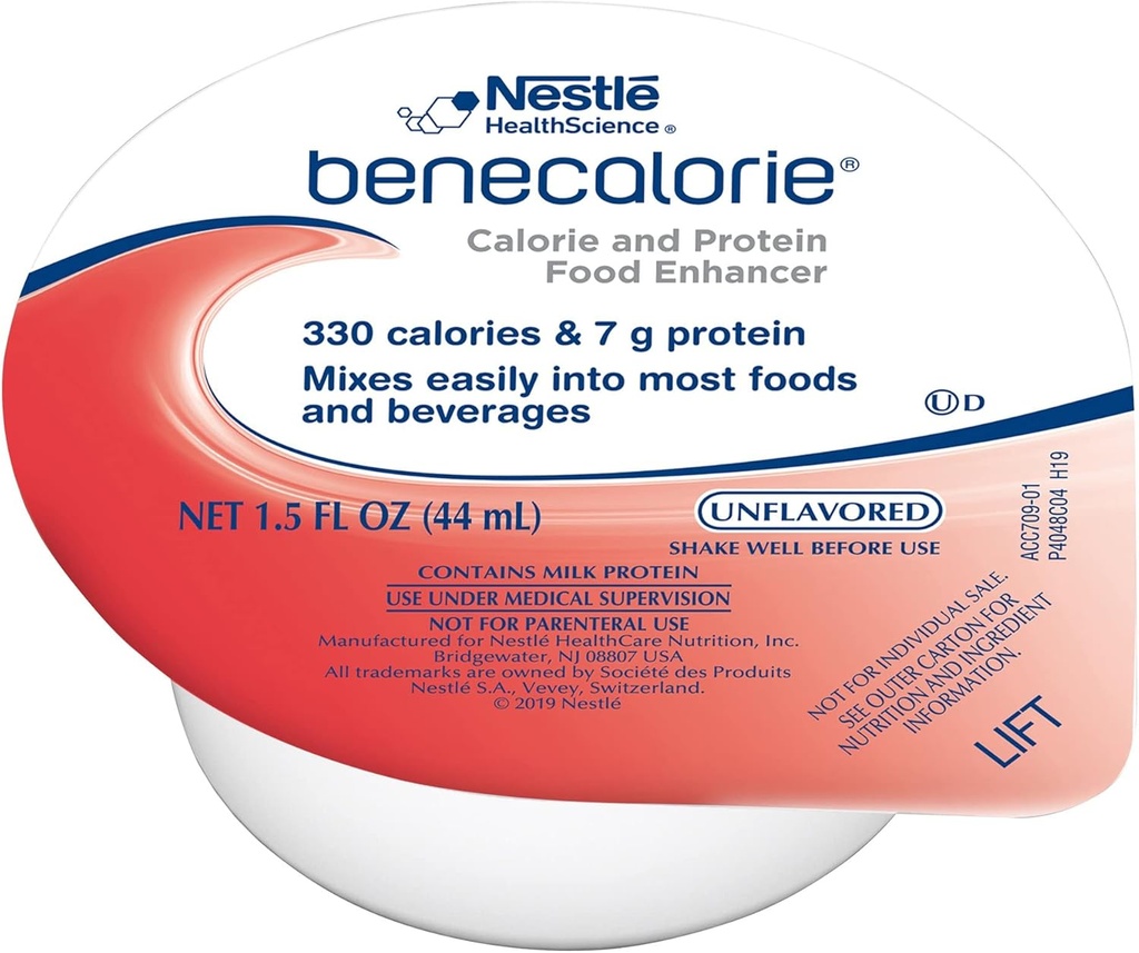 Benecalorie Calorie y Protein Enhancer - Unflavored (330 Calories, 7g Protein) - 1.5 oz Copas, 24 Pack