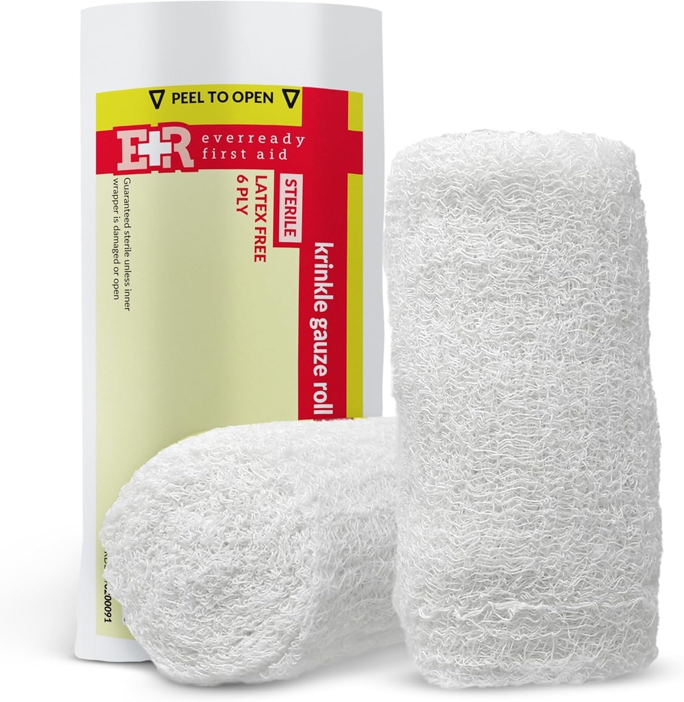 Ever Ready First Aid Sterile Krinkle Kerlix Type 4 1/2" x 4.1 Yds, Latex Free, 6 PLY, Gauze Bandage Roll - 12 Count