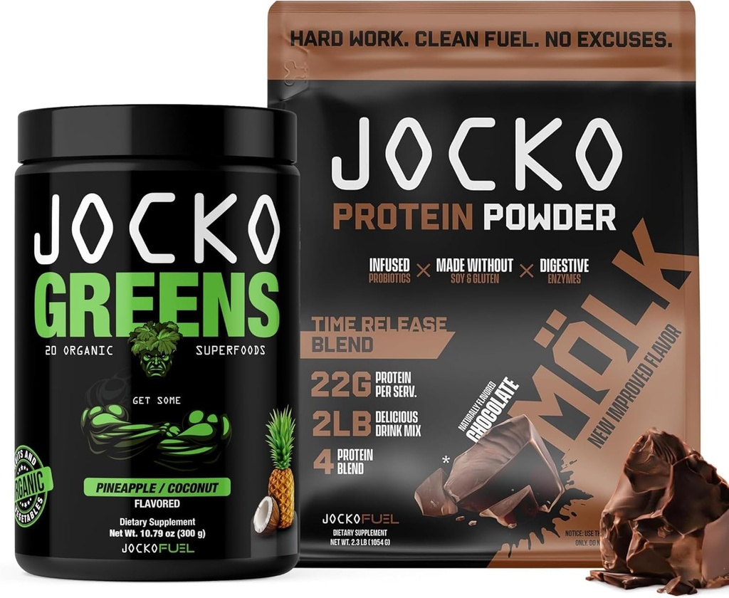 Jocko Fuel 2 Pack Bundle - Jocko Greens Polvo + Chocolate Mölk Protein Powder