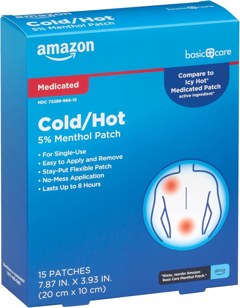 Cuidado básico Caliente frío frío caliente 5% Menthol Patch, 7.87” x 3.93”, caja de 15 puntos (Anteriormente HealthWise)