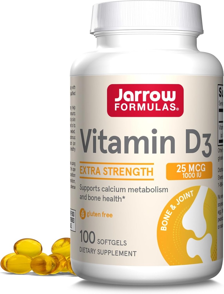 Fórmulas Jarrow Vitamina D3 25 mcg, Suplemento dietético, Bono y Conjunto, Apoyo a la Salud Inmune y el Metabolismo Calcio, 100 Softgels, 100 Day Supply