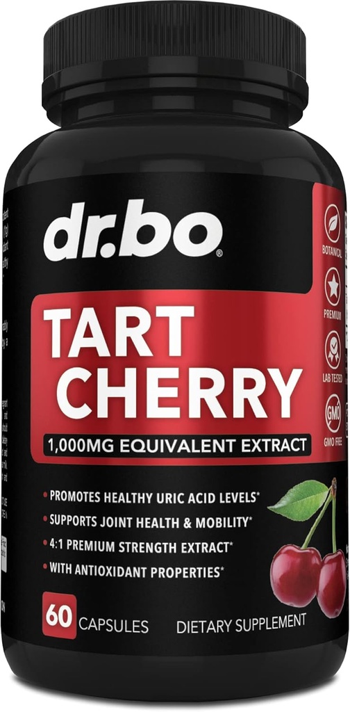 Tart Cherry Extract Capsules Suplemento - Purge Uric Acid Flush Cleanse Antioxidant Pills for Rest Support - Tart Cherry Capsules Anthocyanin Suplementos Cerezas Ultra Puras Vitaminas Concentrate Pill