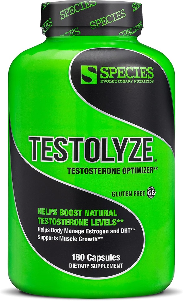 Especies Nutrición Testolyze Natural Testosterone Booster, Hecho con 1250mg Tribulus, DIM, Indole 3 Carbinol, Saw Palmetto, T Booster, Suplemento para Bodybuilding, Aumento Libido 180 Caps
