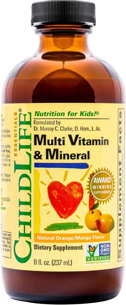 NILDLIFE ESSENTIALS Kids Multivitamin & Mineral - Vitaminas para niños, Multivitamínico líquido para niños, multivitaminas de Toddler, vitaminas líquidas, multivitamina de bebé - mango natural de naranja, 8 Fl Oz (Pack of 1)