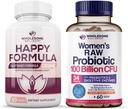 Wholesome Wellness Happy Formula Natural Suplemento de Alivio de Fórmula + Dr. Formulated Raw Probiotics for Women 100 Billion CFUs Bundle