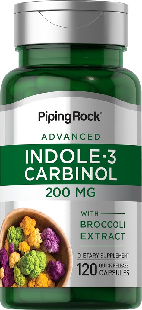 Piping Rock Indole 3 Carbinol TEN 200mg ANTE 120 Capsules Silencio I3C con Broccoli Extract ANTE No GMO, Gluten Free Supplement
