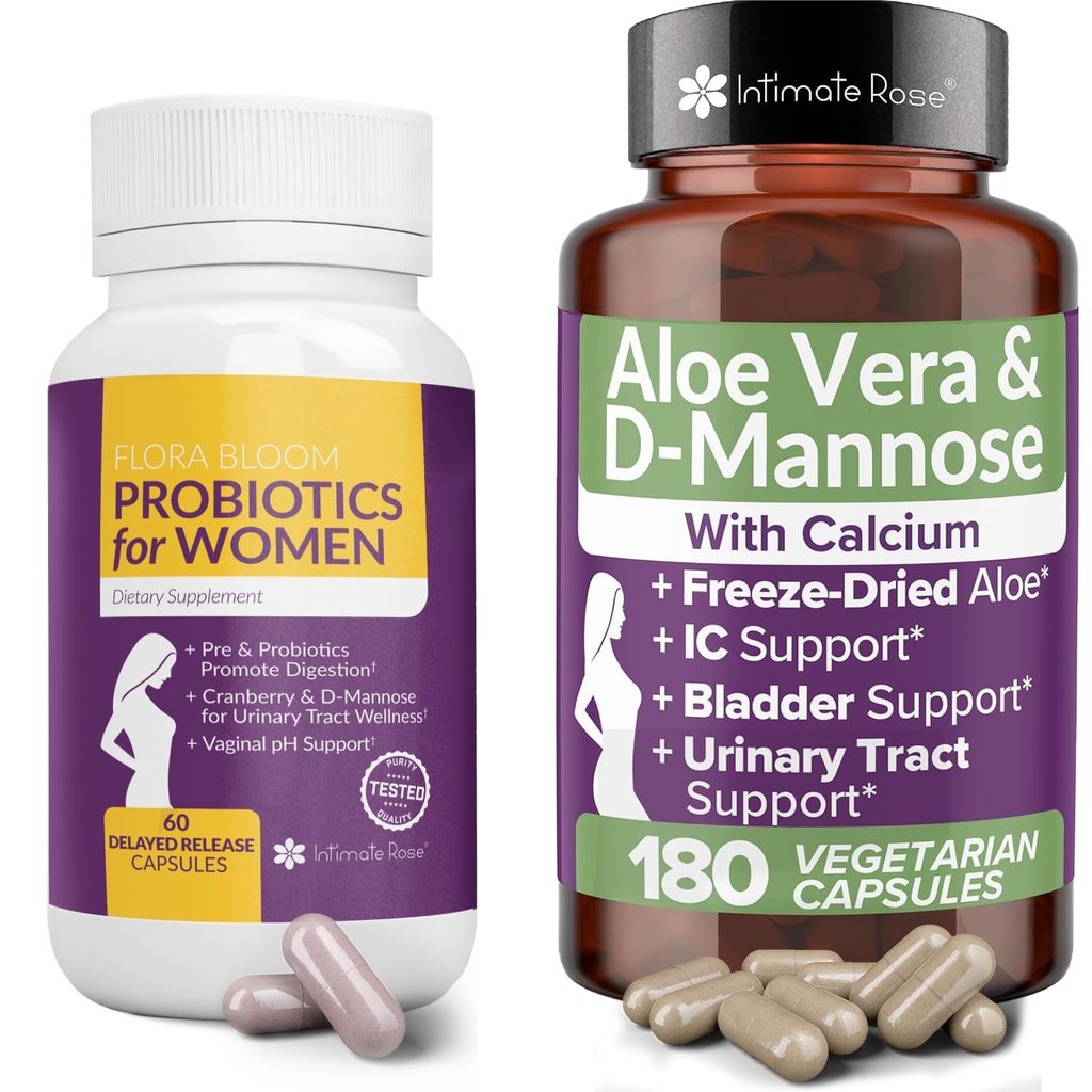 Probiotics for Women with Aloe Vera, and D-Mannose for Complete Wellness That Supports: UTI; BV; YI, and Vaginal Health and is Non-GMO - Vegan with 240 Veg Pills