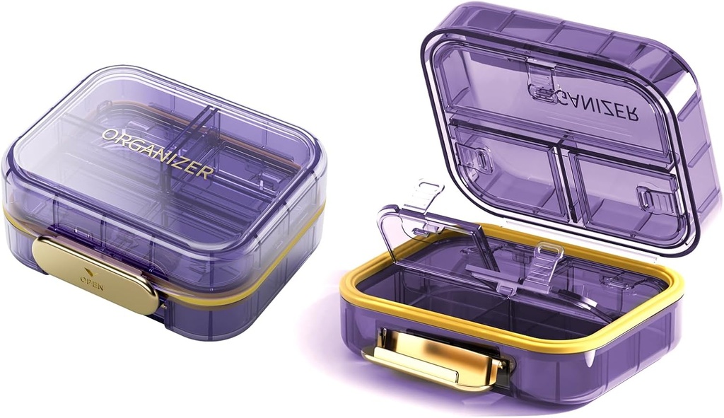 Organizador de píldoras de viaje, 7 compartimientos Caja de píldoras, Caja de píldoras portátiles diarios para mantener vitaminas, 1 envase pequeño contenedor de píldoras para organizador de medicamentos de bolsillo