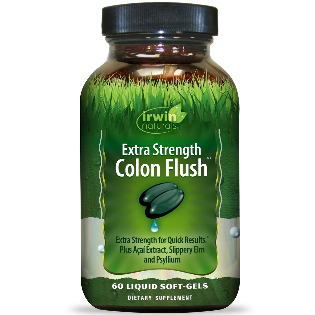 Irwin Naturals Extra Strength Colon Flush Quick &amp; Powerful Digestive + Constipation Support Supplement with Psyllium, Acai, Triphala + Soothing Botanicals - 60 Liquid Softgels