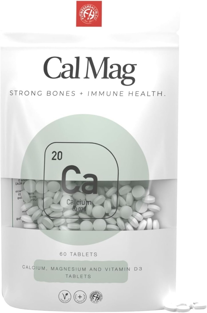 Salud Fitness Calcio Magnesio &amp; Vitamina D Tablas - Calcio y Vitamina D Tablas - Suplemento de Vitaminas Veganas - No GMO y Gluten Gratis - 60 Tablas