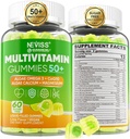 Multivitaminas para Hombres 50 + Plus, Hombres Libres de Azúcar Multivitaminas Gummies w/Omega-3, Coq10, D3k2, Calcio, Magnesio, Zinc, Vitaminas A, C &amp; E, Mens Vitaminas para HeRt, Antioxidante, Cerebro, Hueso, 60cts