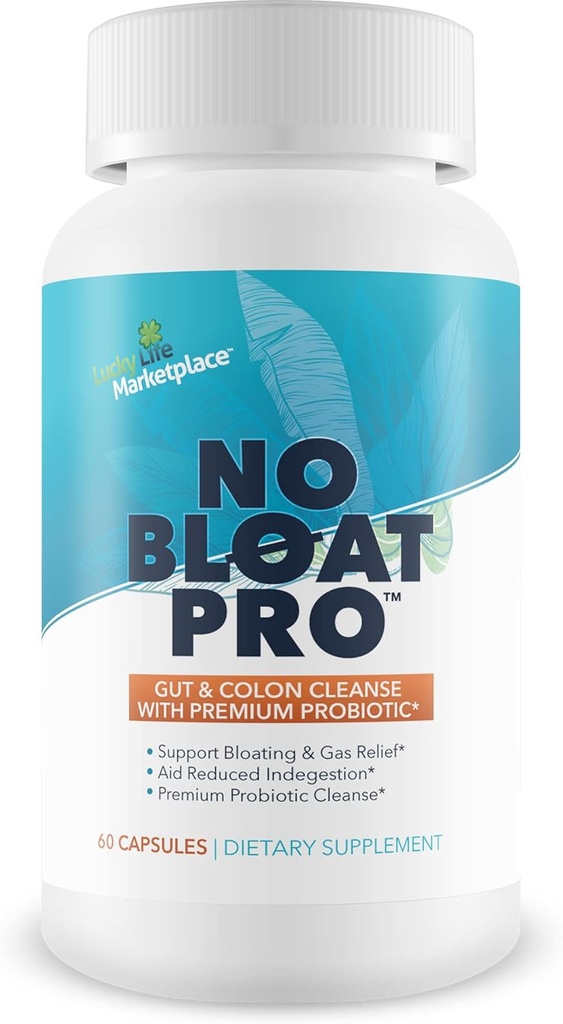 No Bloat Pro - Gut & Colon Cleanse with Premium Probiotic Support - Support Bloating &amp; Gas Relief - Contains Fennel & Ginger - Promote Colon Health & Digestive Health - Aid Regularity & Digestion
