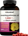 NatureBell Evening Primrose Oil with Black Cohosh, 1,300mg Por Serving, 300 Mini-Softgels ← Cold Pressed Seeds, Retains 130mg GLA for Womens Health & Skin Care Support – Hexane Free, Non-GMO