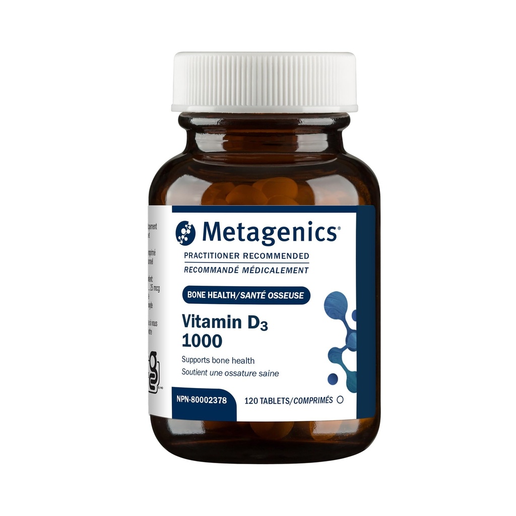 Metagénica Vitamina D3 1000 UI - Suplemento de vitamina D para la formación de huesos saludables, salud cardiovascular y soporte inmunológico - 120 Con