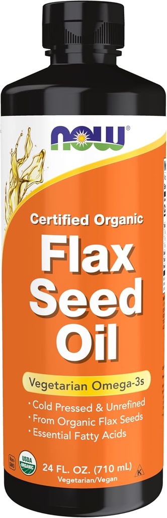 AHORA Alimentos Suplementos, Certified Organic Flax Seed Oil Liquid, Cold-Presed and Unrefined, 24-Ounce