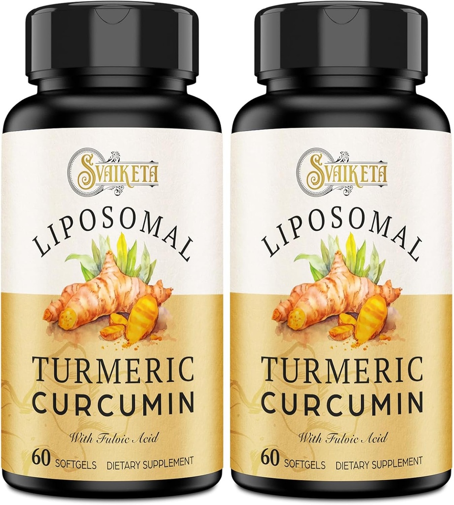 Liposomal Turmeric Curcumin Suplemento - 2000mg, 95% Curcuminoide Extracto con Piperina - 60 Softgels (2 Botella)
