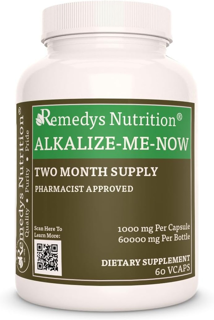 Remedy’s Nutrition Alkalize Me Now ← 1,000 mg, 60 Vegan Capsules Herbal Suplementos dietéticos 