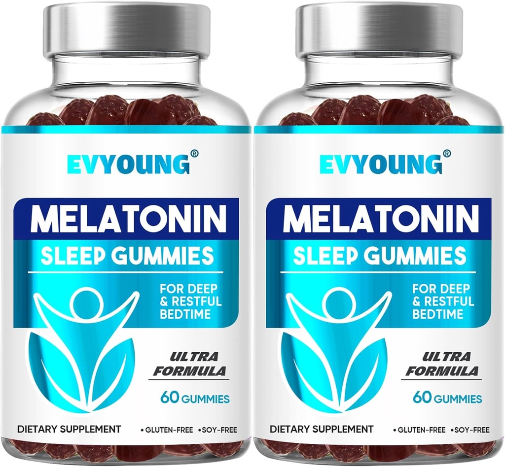 EVYOUNG Melatonin Gummies,Sleep Support for Adults,1000 mcg Melatonin 120 Gummies hasta una fuente de 60 días,Suplemento para dormir