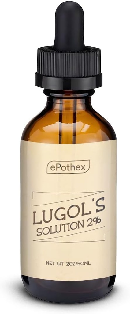 Lugol's Solution 2% 2oz Glass Dropper Bottle. Contains Potassium Iodide and Iodine, 60ml