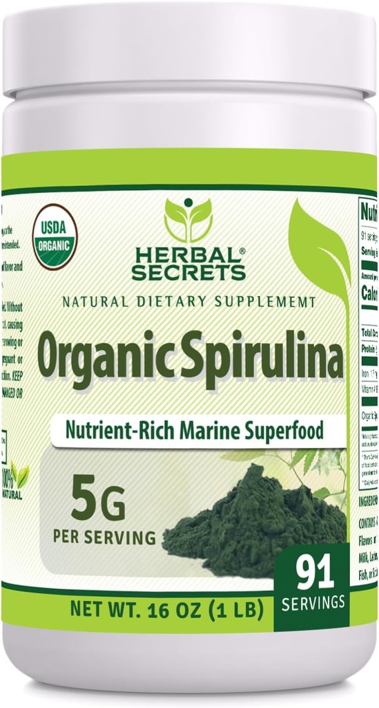 Herbal Secrets Organic Spirulina Powder 16 Oz Tortura Non-GMO TEN Gluten Free Silencio Made in USA