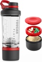 21oz Botella Protein Shaker con Powder Storage Container-Shaker Cups for Protein Shakes-pre workout bottle-Mixer Cup-Gym Sport Water Bottle -Fabricada con Tritan BPA Gratis, con Wire Whisk Balls,Red