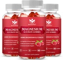 Magnesium Glycinate Gummies - 400mg Magnesium Glycinate Gummy con vitamina D, B6, y CoQ10, Magnesium Supplement for Relaxation and Cognition, Sugar Gratis - 60 Raspberry Gummies (3 Pack)