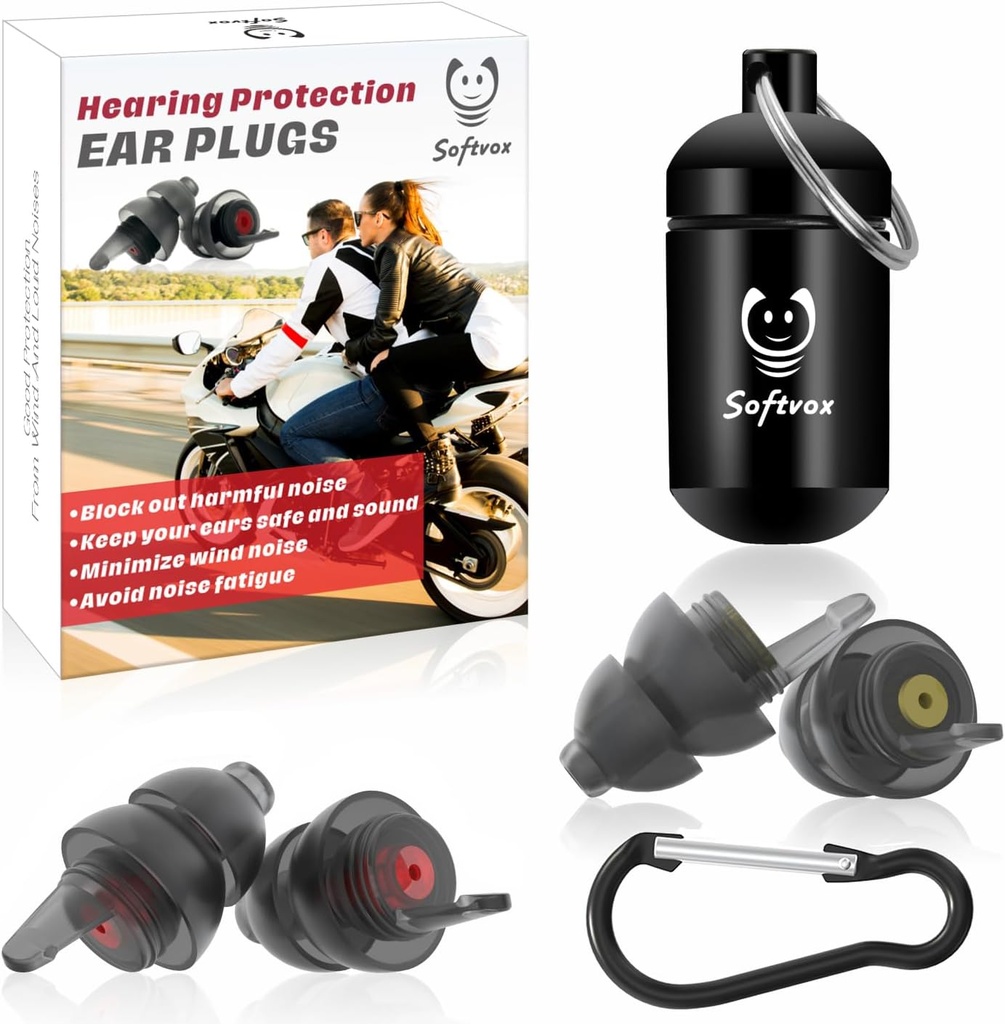 Plugs para moto para reducción de ruido de viento - 2 Parejas - 25dB - Accesorios de moto - Reutilizable Moto Earplugs, Protección de Audición Confortable para Motorbike, Touring, Racing, Montaje