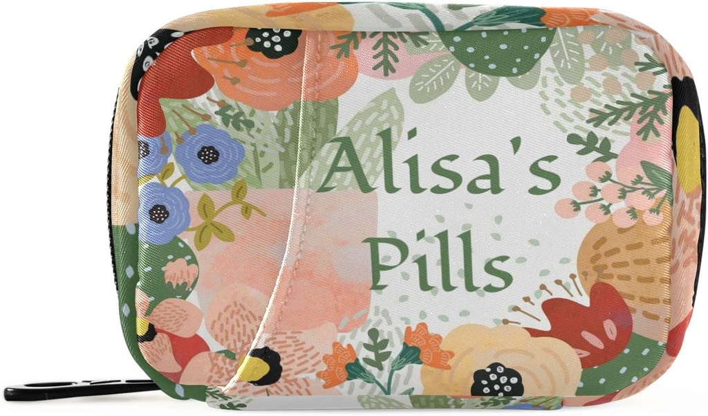 Caja de píldoras personalizada 7 días Pill Case Bag Cactus Flowers Nombre personalizado Travel Pill Organizer Bag with Zipper Portable Weekly Case Compact Size for Vitamin Supplement Holder