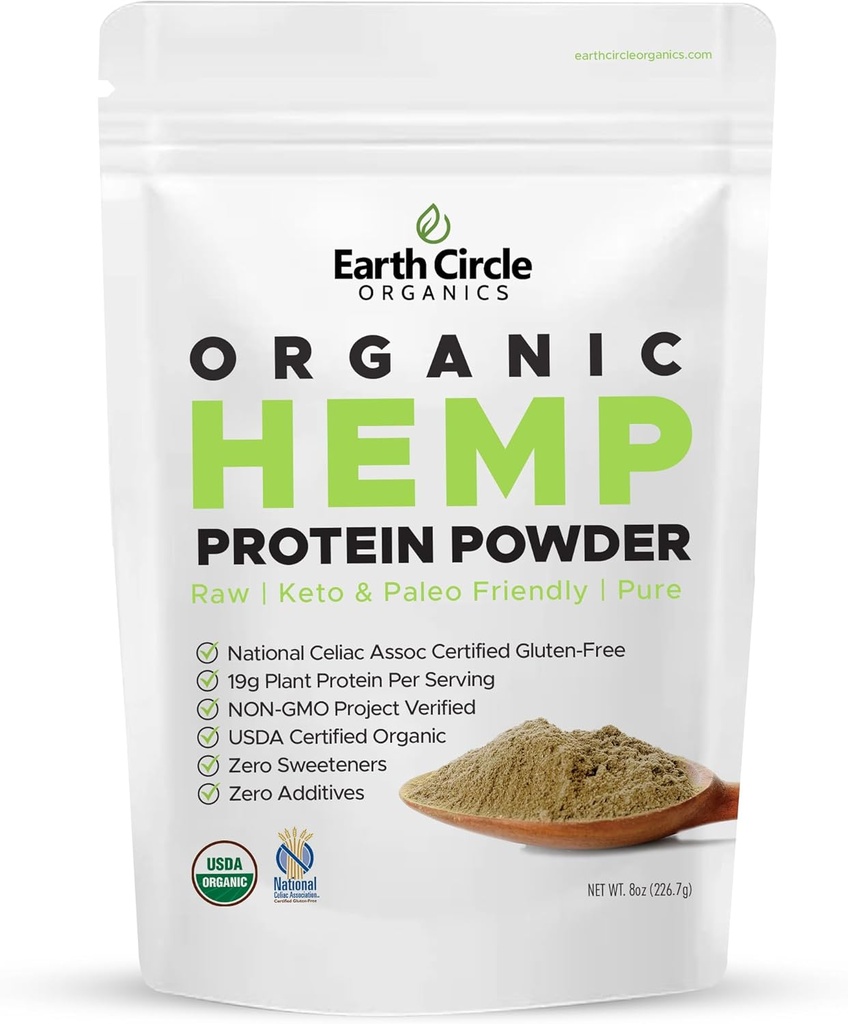 Círculo de la Tierra Orgánica Hemp Protein Powder, Gluten Free, Plant Based & Vegan Raw Protein Powder - Perfecto para Keto, Meal Replacement Shakes, Pre-Workout y Post Workout (8oz, Pack de 1)