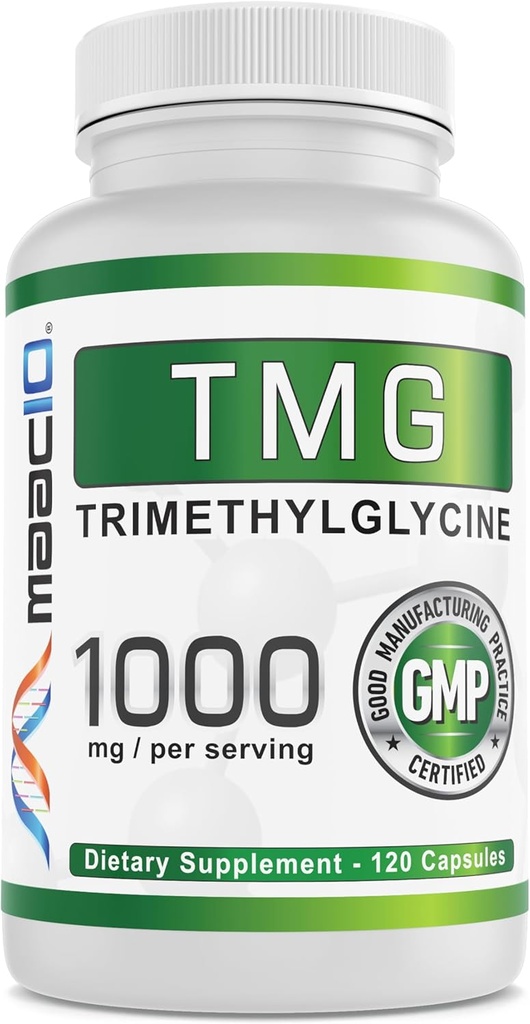 MAAC10 TMG 1000MG NSF Suplemento certificado ← Trimetilglycine o Betaine Anhydrous  durable Methylation, Homocysteine y Liver Support (120 Capsules)