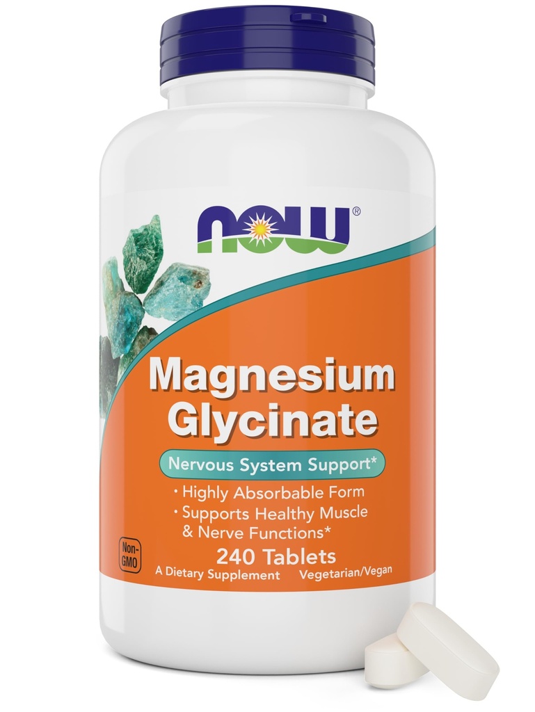 Ahora Alimentos Magnesio Glycinate, 240 Tabletas - Apoya Funciones de Musculo Saludable y Nerve - No GMO