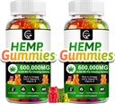 (2 Pack) High Potency Hemp Gummies Extra Strength -Stress, Sleep, Mood, Calming, Focus, Relax Supplements, 100% Natural Hemp Oil Extract Infused Gummies, Vegan, Non-GMO, Gluten-Free