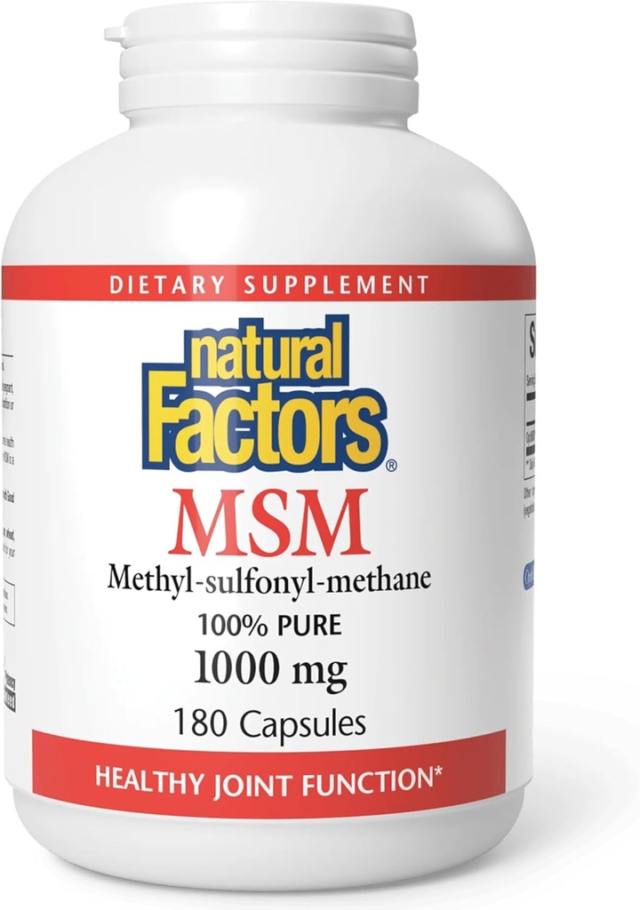 Factores naturales, MSM, soporta articulaciones saludables, cabello, piel y uñas, 180 cápsulas