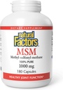 Factores naturales, MSM, soporta articulaciones saludables, cabello, piel y uñas, 180 cápsulas