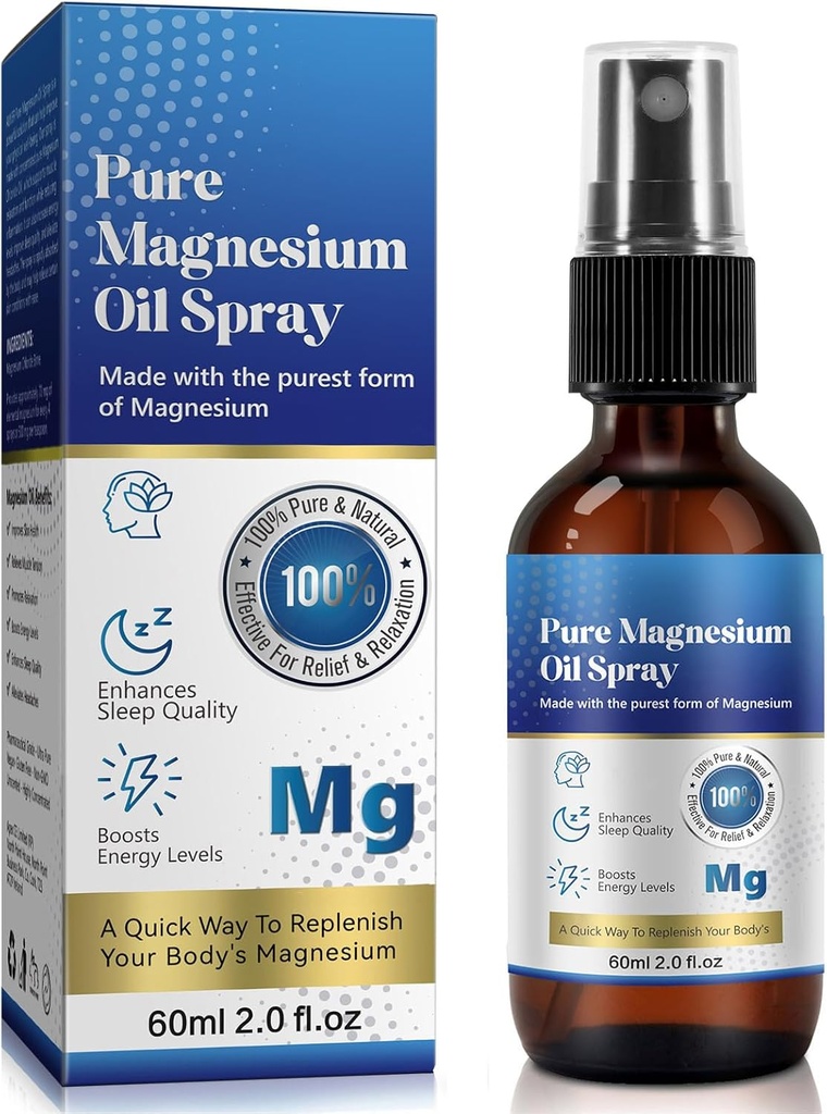 Espray de magnesio, aceite de magnesio para pies y sueño, spray de aceite de magnesio puro, 100% puro y orgánico, botella de vidrio, tamaño de viaje 2 Fl oz