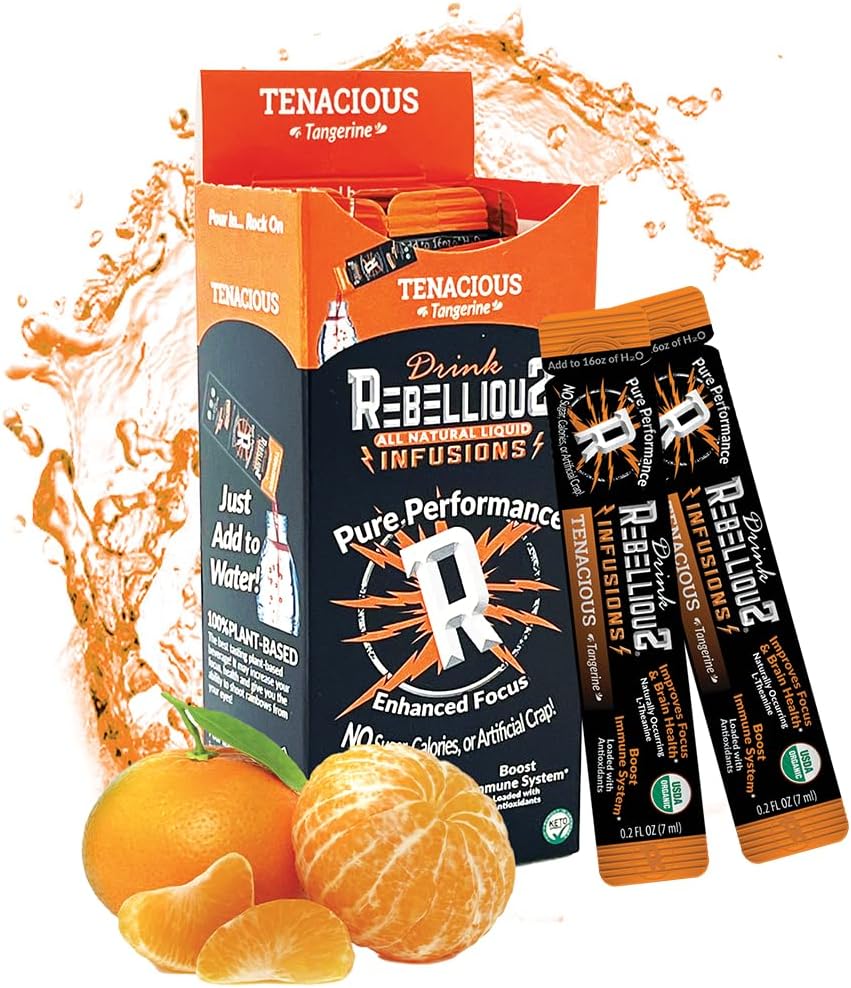 Rebellious Tangerine Tangerine Organic Drink Mix – Zero Calorie Energy Drink Mix  Monk Fruit &amp; Green Tea Extract ← L-Theanine + Natural Caffeine ← 100% Plant-Based  durable Pack of 10  Keto,Gluten-Free
