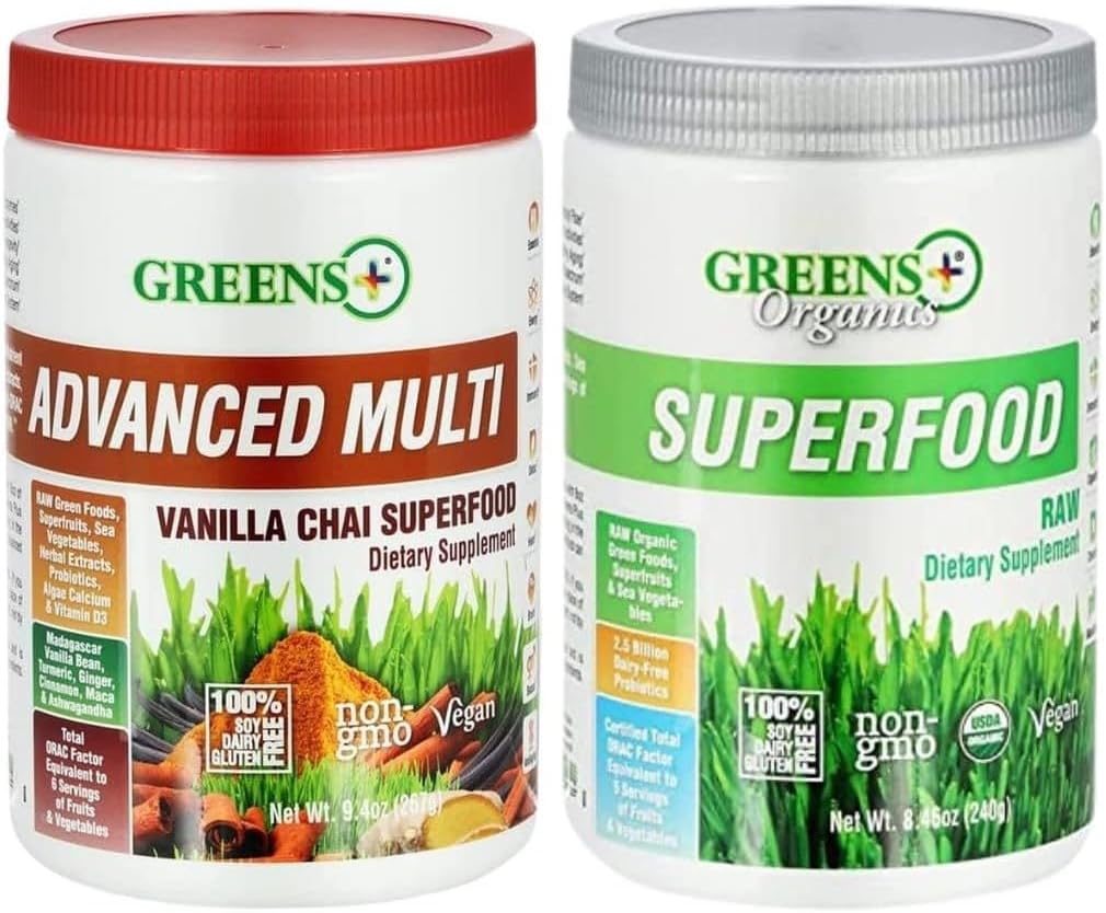 Greens+ Ecológico Superfood Raw con Multi Vanilla Chai Superfood, Bundle (Pack of 2)