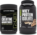 NutraBio Monohidrato de Creatina, Desflavorado, 300g y Whey Protein Isolate, mantequilla de maní de chocolate, Suplemento Bundle - energía muscular, crecimiento del músculo magro, recuperación y fuerza
