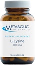 Mantenimiento metabólico L-Lysine - Suplemento Aminoácidos de 500 mg, Vegan + No Fillers - Immune, Bone + Soporte de tejido conectivo (100 cápsulas)