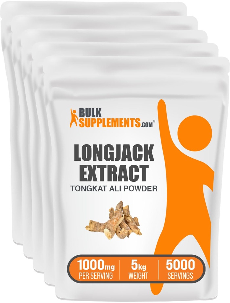 BulkSupplements.com Extract Powder - Tongkat Ali Extract, Longjack Tongkat Ali Powder - Tongkat Ali for Men &amp; Women, Gluten Free - 1000mg per Serving, 5kg (11 lbs) (Pack of 5)