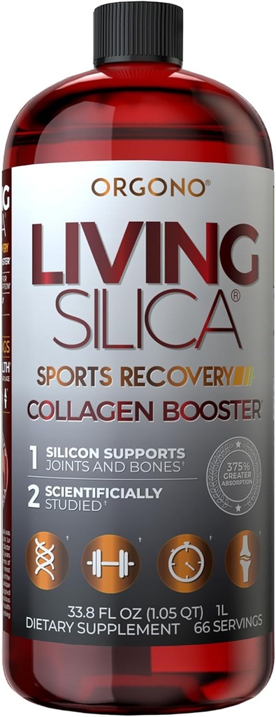 Orgono Living Silica Sports Recovery ← Vegan Collagen Booster ← Silica-Based Silencio Pre &amp; Post Workout Suplemento ← Apoya la recuperación conjunta, Tendon &amp; Cartilage Health, Energy & Endurance  33.8 Fl Oz