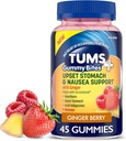 TUMS Plus Upset Stomach &amp; Nausea Support, Dietary Supplement, Ginger Berry - 45 Count