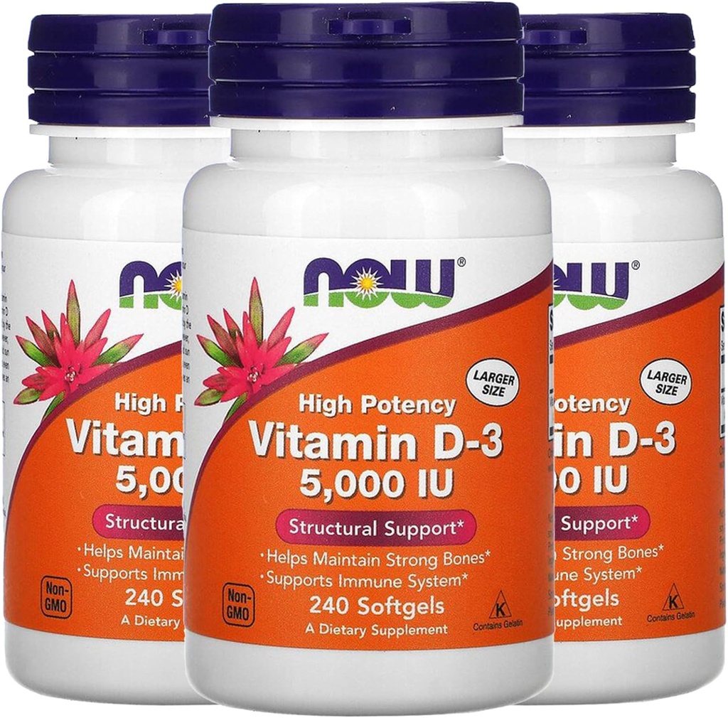 Ahora Vitamina D-3 5000 UI, 240 Softgels, Pack de 3